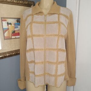 DESIGNERS STUDIO ORIGINALS LEATHER SWEATER ZIPPER CLOSURE JACKET SZ MED